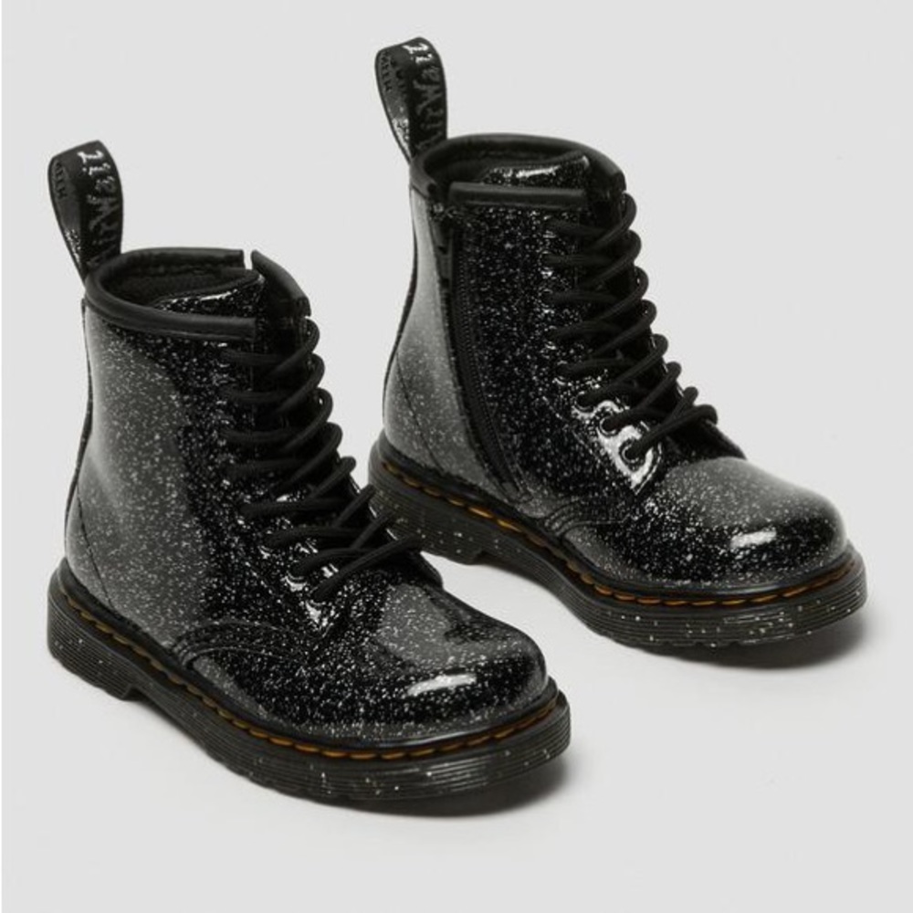 Dr. Martens Black Glitter Lace Up Size Zip Combat Boots Size Youth 9